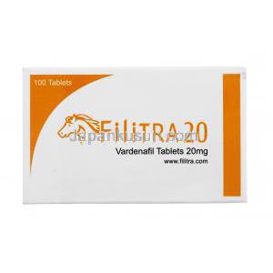 レビトラジェネリック,フィリトラ20,バルデナフィル 20mg, 100錠, 箱表面